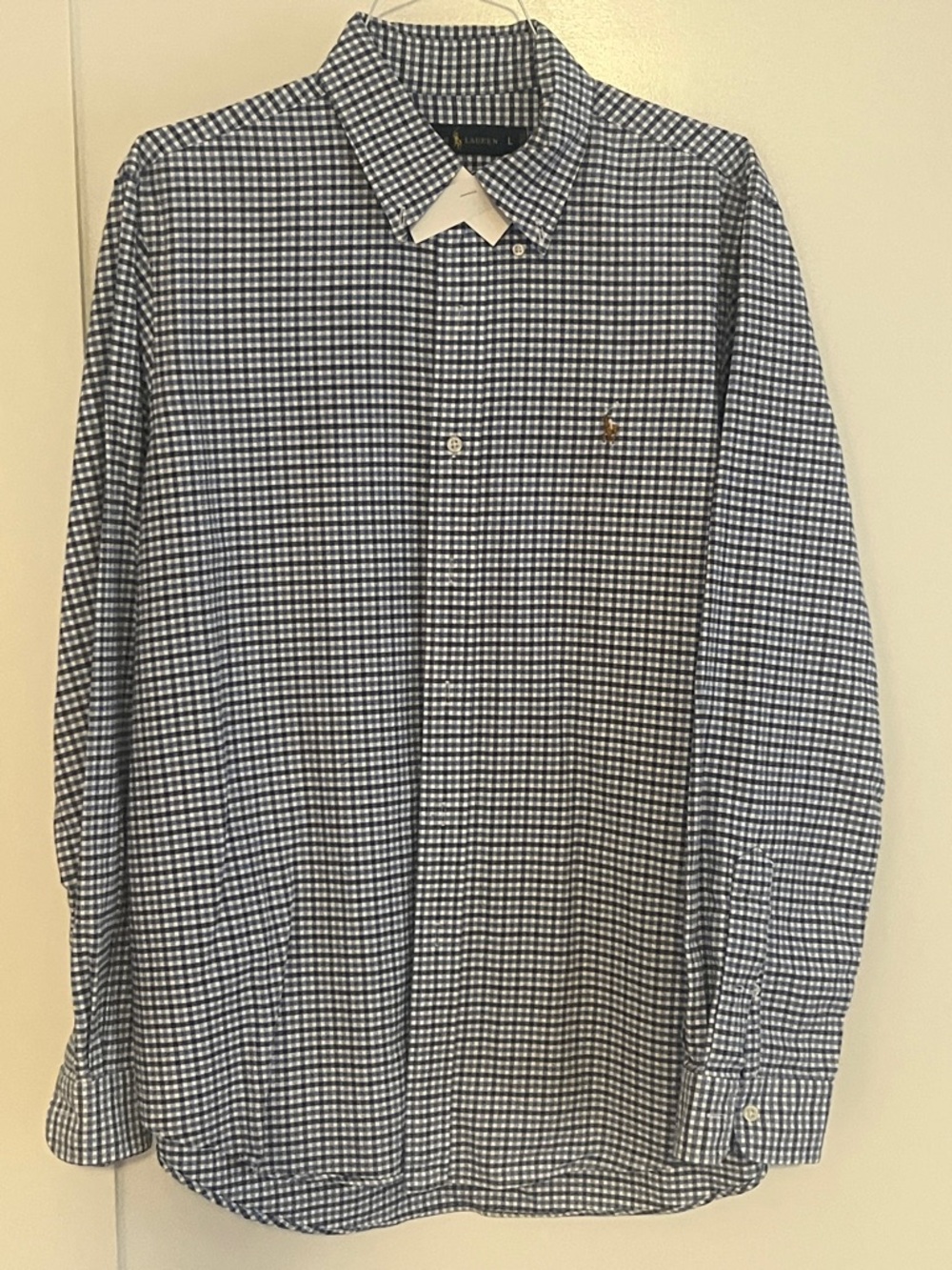 Ralph Lauren Navy and White Gingham Button-Down Dress Shirt